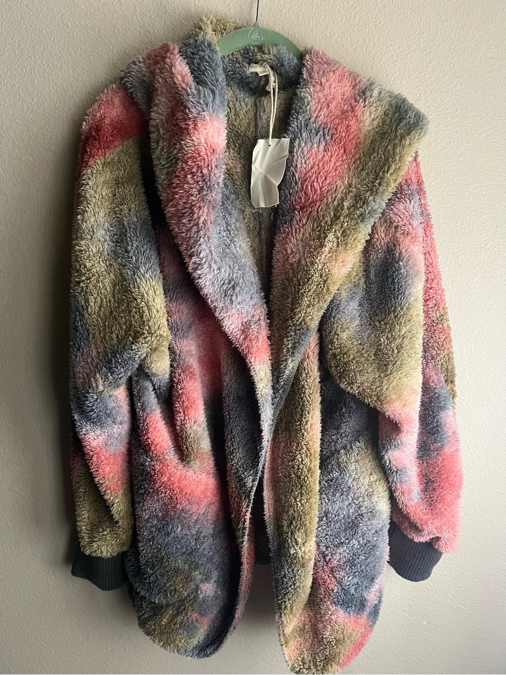 Hem & Thread Multicolor Plush Teddy Hooded Jacket - Pink, Gray, Olive, Cream